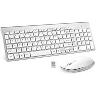 [아마존베스트]Wireless Keyboard and Mouse Combo, FENIFOX USB Slim 2.4G Wireless Keyboard Mouse Full-Size Ergonomic Compact with Number Pad for Laptop PC Computer - Silver White