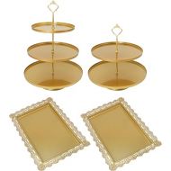 Set of 4 Pcs Iron Cupcake Stand Cake Holder Dessert Serving Trays for Wedding Birthday Party Display (Gold)
