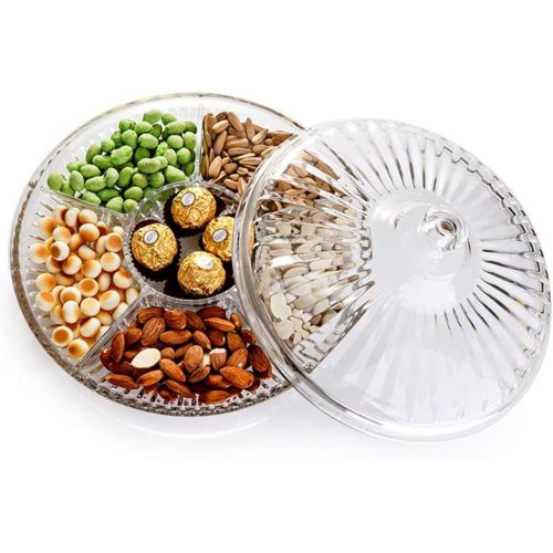  [아마존베스트]FEOOWV Creative Acrylic Multifunctional Party Snack Tray with Lid,Serving Dishes for Dried Fruits Nuts Candies Fruits,6-Compartment (Clear)