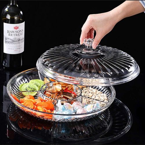  [아마존베스트]FEOOWV Creative Acrylic Multifunctional Party Snack Tray with Lid,Serving Dishes for Dried Fruits Nuts Candies Fruits,6-Compartment (Clear)