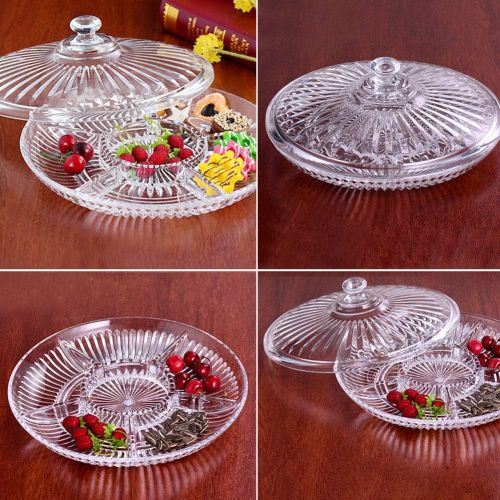  [아마존베스트]FEOOWV Creative Acrylic Multifunctional Party Snack Tray with Lid,Serving Dishes for Dried Fruits Nuts Candies Fruits,6-Compartment (Clear)