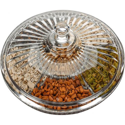  [아마존베스트]FEOOWV Creative Acrylic Multifunctional Party Snack Tray with Lid,Serving Dishes for Dried Fruits Nuts Candies Fruits,6-Compartment (Clear)