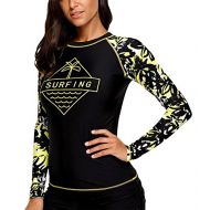 FEOYA Long Sleeve Rashguard Top Print Swimsuit Plus Surfing Swimwear