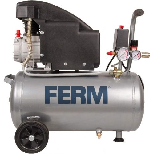  FERM Kompressor - 1100W - 1.5 PS - 24 Liter - OEl - Max. 8 Bar - Inkl. 1/4 Inch universale Abkuerzung und 2 Manometern