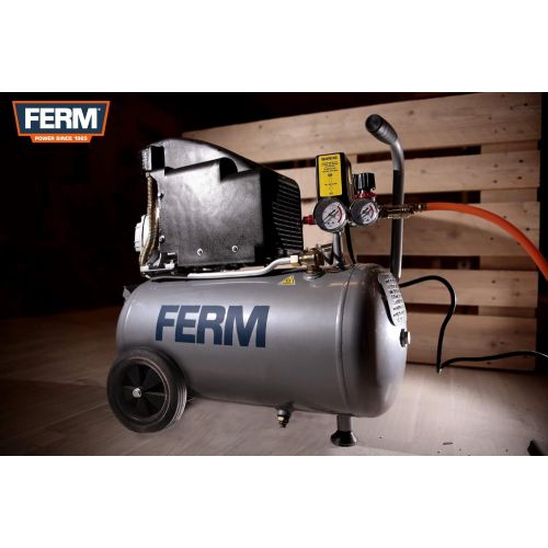  FERM Kompressor - 1100W - 1.5 PS - 24 Liter - OEl - Max. 8 Bar - Inkl. 1/4 Inch universale Abkuerzung und 2 Manometern