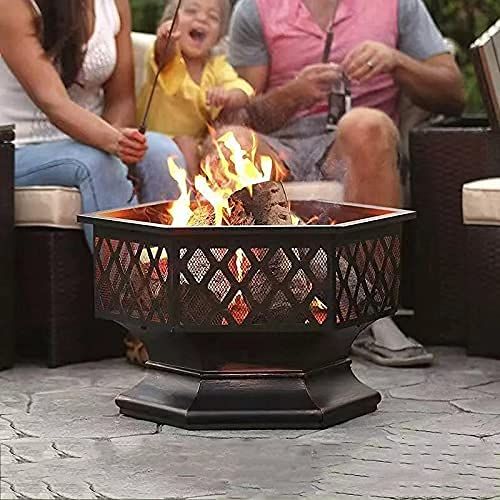  FGVDJ Multifunctional Fire Pit Table， Hexagon Fire Pit， Firepit Table for Outside Wood， Patio Stove Wood Burning BBQ Grill Fire Pit Bowl with Spark Screen Cover for C