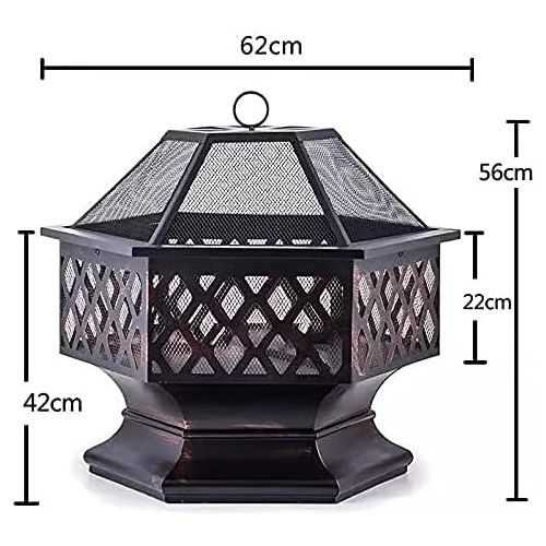  FGVDJ Multifunctional Fire Pit Table， Hexagon Fire Pit， Firepit Table for Outside Wood， Patio Stove Wood Burning BBQ Grill Fire Pit Bowl with Spark Screen Cover for C