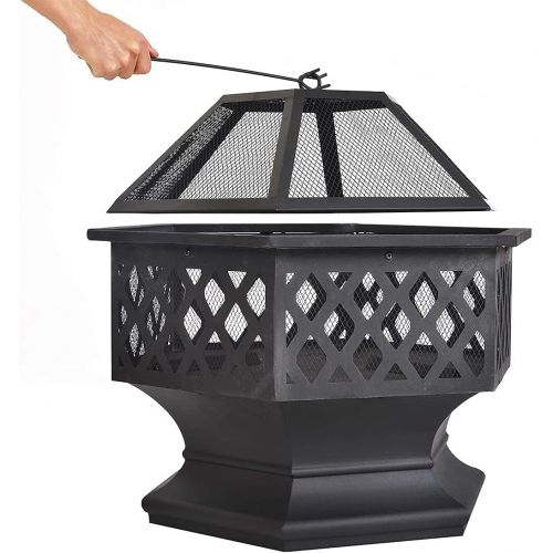  FGVDJ Multifunctional Fire Pit Table， Hexagon Fire Pit， Firepit Table for Outside Wood， Patio Stove Wood Burning BBQ Grill Fire Pit Bowl with Spark Screen Cover for C