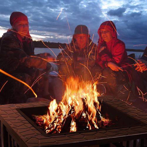  FGVDJ Outdoor Fire Pit, Square Metal Firepit Table, Wood Burning Stove BBQ Table, Ice Pit, Heater, Suitable for Backyard Garden Camping Party