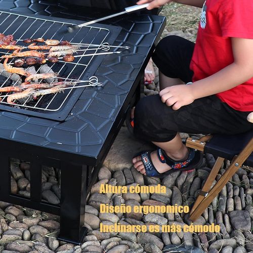  FGVDJ Outdoor Fire Pit, Square Metal Firepit Table, Wood Burning Stove BBQ Table, Ice Pit, Heater, Suitable for Backyard Garden Camping Party
