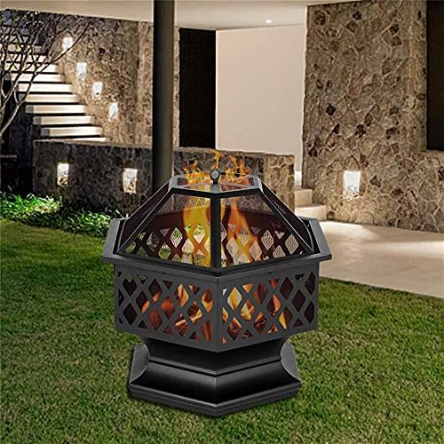  FGVDJ Outdoor Wood Burning Fire Pits & Bowls, Large Deep Wood Heater Stove, w/Mesh Spark Guard & Fire Poker, for Patio, BBQ, Backyard, Picnic, Garden, Bonfire