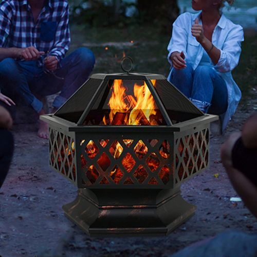  FGVDJ Outdoor Wood Burning Fire Pits & Bowls, Large Deep Wood Heater Stove, w/Mesh Spark Guard & Fire Poker, for Patio, BBQ, Backyard, Picnic, Garden, Bonfire