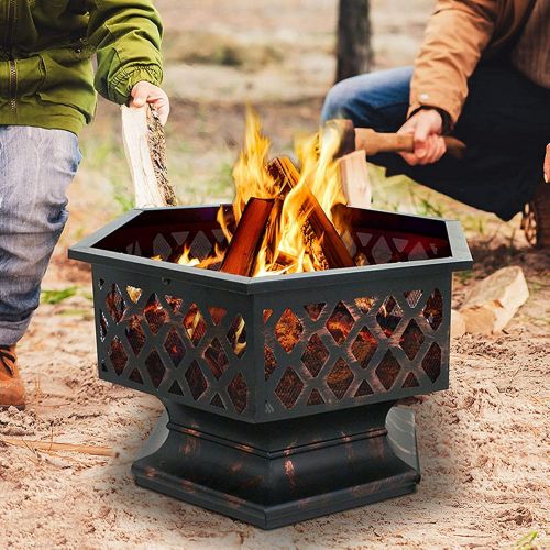  FGVDJ Outdoor Wood Burning Fire Pits & Bowls, Large Deep Wood Heater Stove, w/Mesh Spark Guard & Fire Poker, for Patio, BBQ, Backyard, Picnic, Garden, Bonfire