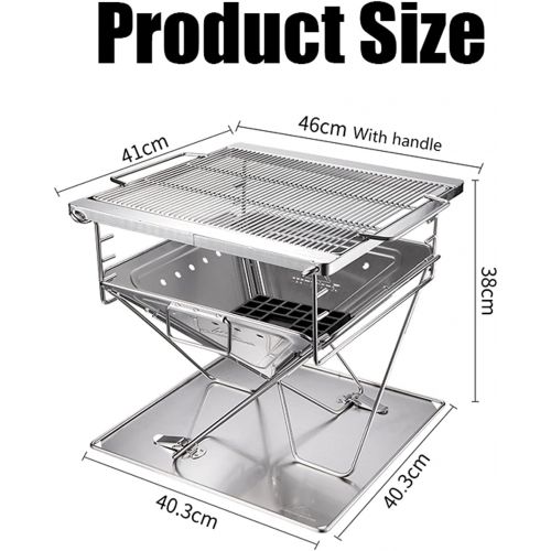  FGVDJ Wgwioo Folding Campfire Grill, Camping Fire Pit, Outdoor Wood Stove Burner, Stainless Steel Portable Camping Grill with Carrying Bag, for Outdoor Backpacking Hiking BBQ