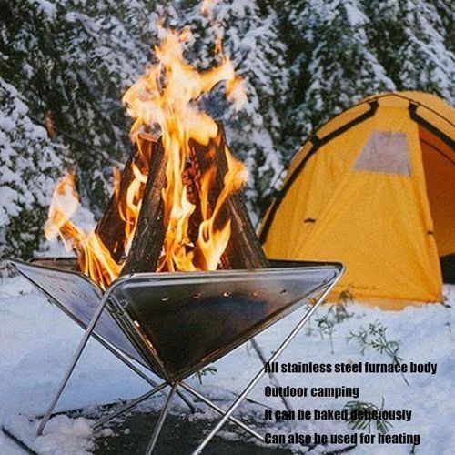  FGVDJ Wgwioo Folding Campfire Grill, Camping Fire Pit, Outdoor Wood Stove Burner, Stainless Steel Portable Camping Grill with Carrying Bag, for Outdoor Backpacking Hiking BBQ