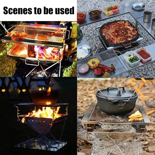  FGVDJ Wgwioo Folding Campfire Grill, Camping Fire Pit, Outdoor Wood Stove Burner, Stainless Steel Portable Camping Grill with Carrying Bag, for Outdoor Backpacking Hiking BBQ