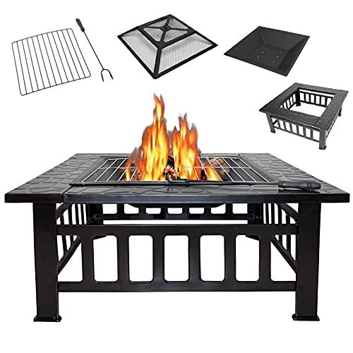  FGVDJ Outdoor Metal Fire Pit Brazier， 82Cm Table Top Fireplace， Backyard Wood Burning Stove to Share Warmth and Swap Stories with Family and Friends