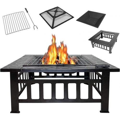  FGVDJ Outdoor Metal Fire Pit Brazier， 82Cm Table Top Fireplace， Backyard Wood Burning Stove to Share Warmth and Swap Stories with Family and Friends