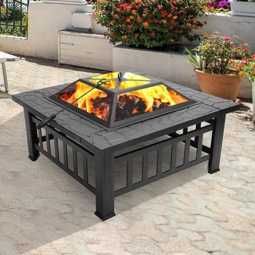  FGVDJ Outdoor Metal Fire Pit Brazier， 82Cm Table Top Fireplace， Backyard Wood Burning Stove to Share Warmth and Swap Stories with Family and Friends