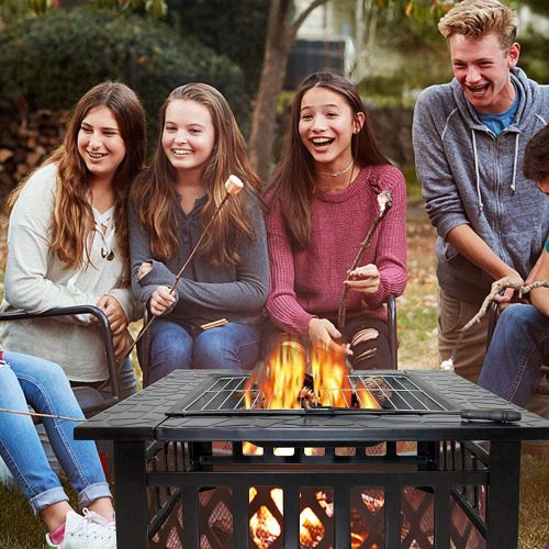  FGVDJ Outdoor Metal Fire Pit Brazier， 82Cm Table Top Fireplace， Backyard Wood Burning Stove to Share Warmth and Swap Stories with Family and Friends