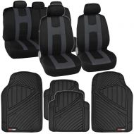 FH EasyWrap Pro Seat Covers & Motor Trend FlexTough Rubber Floor Mats - Black/Charcoal w/ Black Liners
