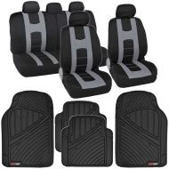 FH EasyWrap Pro Seat Covers & Motor Trend FlexTough Rubber Floor Mats - Black/Gray w/ Black Liners
