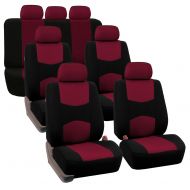 FH Group FH-FB050217 Three Row Set Flat Cloth Car Seat Covers (4 Bucket Covers, 1 Solid Bench Cover), Burgundy/Black Color- Fit Most Car, Truck, SUV, or Van