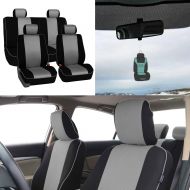 FH Group FB063114 Cloth Car Seat Covers w.Piping Full Set Airbag & Split Ready Gray/Black w. Free Air Freshener- Fit Most Car, Truck, SUV, or Van …