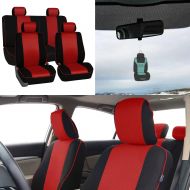 FH Group FB063114 Cloth Car Seat Covers with Piping Full Set Airbag & Split Ready, Red/Black w. Free Air Freshener-Fit Most Car, Truck, SUV, or Van