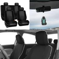 FH Group FB063114 Sports Fabric Full Set Car Seat Covers, Airbag Compatible and Split Bench, Solid Black w. Free Air Freshener-Fit Most Car, Truck, SUV, or Van
