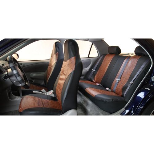  FH Group FH-PU160115 PU Textured High Back Leather Car Seat Covers Solid Beige, Airbag Compatible and Split Bench with F11306 Vinyl Floor Mats- Fit Most Car, Truck, SUV, or Van