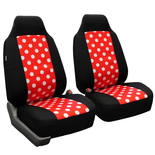  FH Group FH-FB115114 Full Set Polka Dots Red Color Car Seat Covers with F11306 Vinyl Floor Mats- Fit Most Car, Truck, SUV, or Van