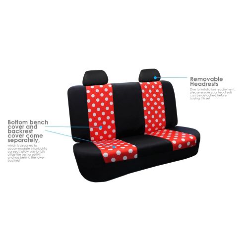  FH Group FH-FB115114 Full Set Polka Dots Red Color Car Seat Covers with F11306 Vinyl Floor Mats- Fit Most Car, Truck, SUV, or Van