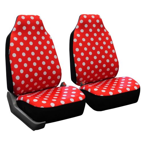  FH Group FH-FB115114 Full Set Polka Dots Red Color Car Seat Covers with F11306 Vinyl Floor Mats- Fit Most Car, Truck, SUV, or Van