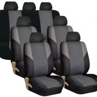 FH Group FH-FB064128 Three Row Cross Weave Fabric Seat Covers Airbag Compatible & Rear Split Bench Gray/Black- Fit Most Car, Truck, SUV, or Van