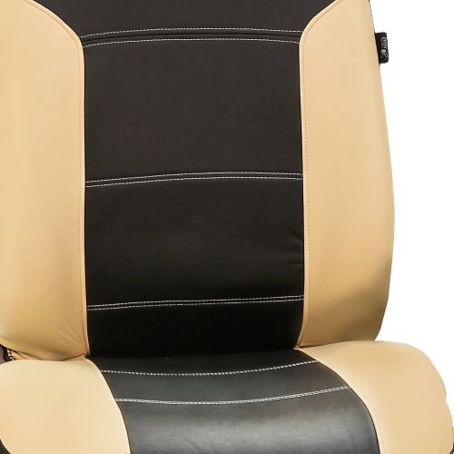 FH Group Royal PU Leather Full Set Airbag Compatible and Split Bench Car Seat Covers, Beige and Black