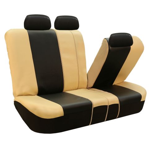  FH Group Royal PU Leather Full Set Airbag Compatible and Split Bench Car Seat Covers, Beige and Black