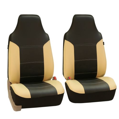  FH Group Royal PU Leather Full Set Airbag Compatible and Split Bench Car Seat Covers, Beige and Black