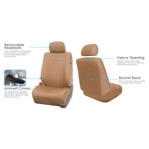  FH Group Faux Leather Seat Covers, Pair, Tan