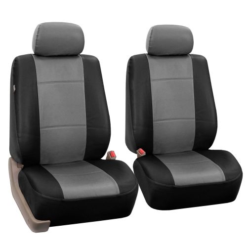  FH Group Gray and Black Faux Leather Airbag Compatible Car Seat Covers, 2 Pack