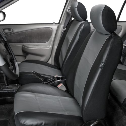  FH Group Gray and Black Faux Leather Airbag Compatible Car Seat Covers, 2 Pack