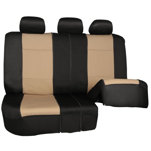  FH Group Neoprene Waterproof Full Set Car Seat Covers Airbag Ready & Split Bench Function, Beige