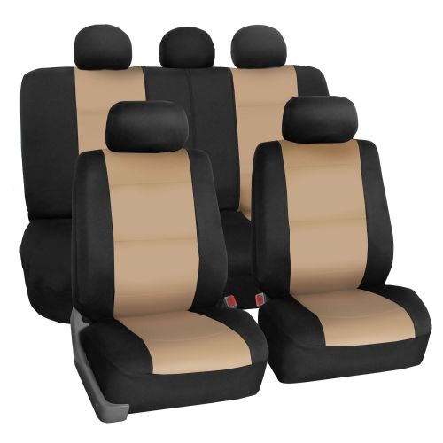  FH Group Neoprene Waterproof Full Set Car Seat Covers Airbag Ready & Split Bench Function, Beige