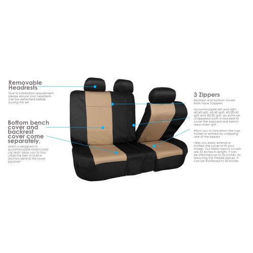  FH Group Neoprene Waterproof Full Set Car Seat Covers Airbag Ready & Split Bench Function, Beige