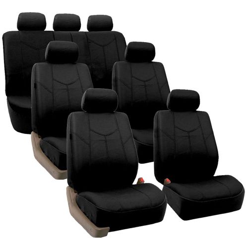  FH Group Black Rome Faux Leather Airbag Compatible and Split Bench 7 Seaters Car Van Seat Covers, Full Set