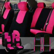 FH Group Car Seat Covers Set for Auto 4 Headrests Black Pink with Carpet Floor Mat