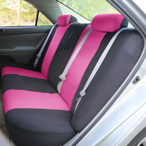  FH Group Car Seat Covers Set for Auto 4 Headrests Black Pink with Carpet Floor Mat