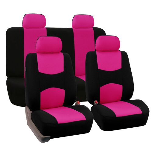  FH Group Car Seat Covers Set for Auto 4 Headrests Black Pink with Carpet Floor Mat