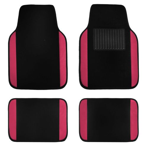  FH Group Car Seat Covers Set for Auto 4 Headrests Black Pink with Carpet Floor Mat