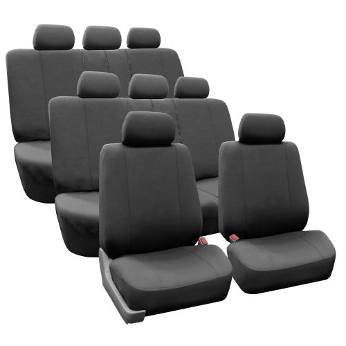  FH Group 3 Row Supreme Cloth Bucket Seat Covers, 8 Headrests Full Set for SUV Van, Charcoal